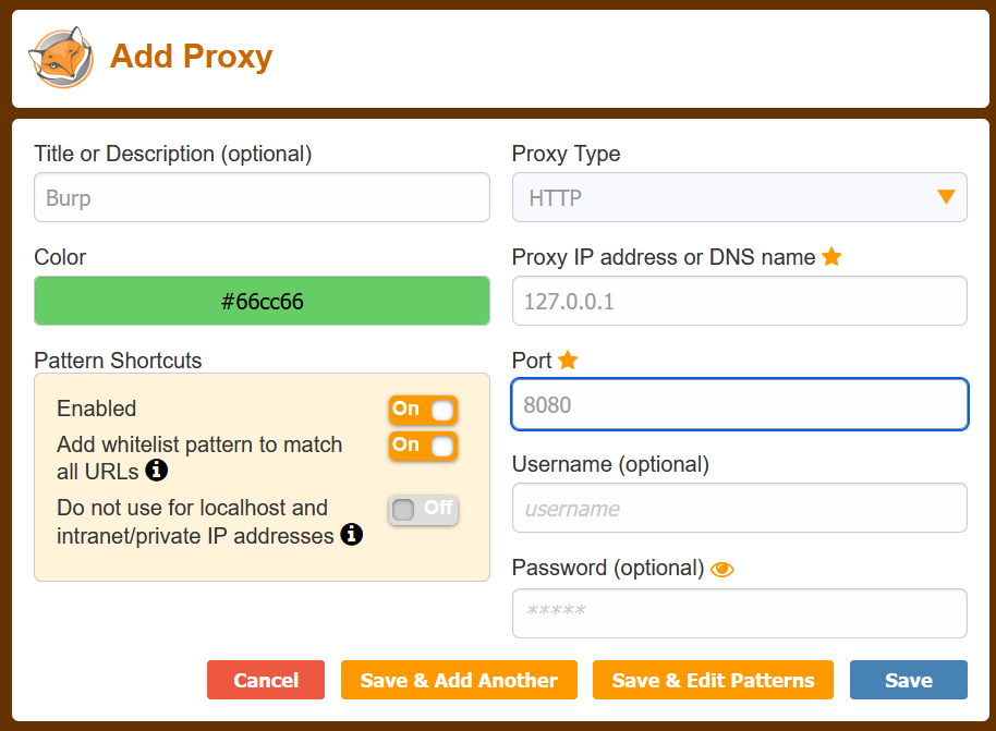 configure foxyproxy for burp suite